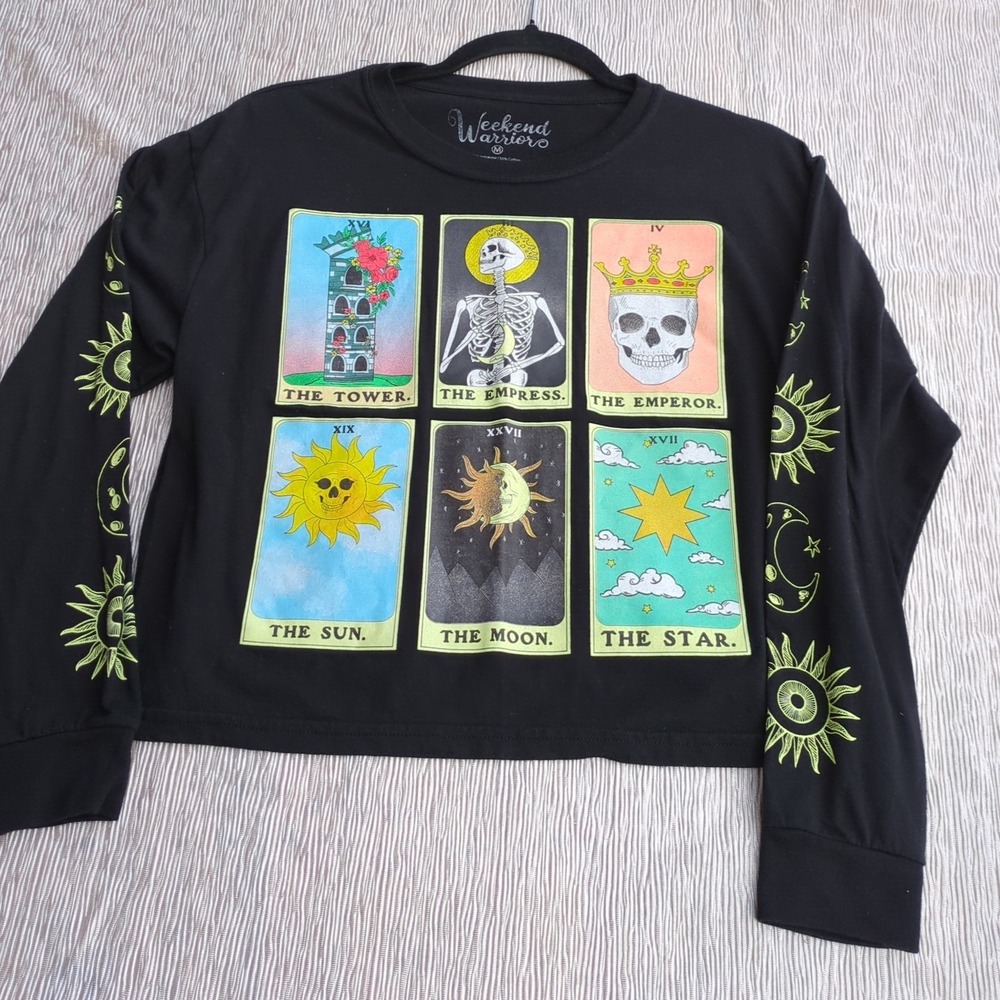 Weekend Warrior Celestial/tarot Card Skeleton Long Sleeve Tee, Medium Size
